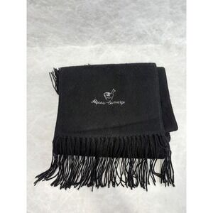 Alpaca Camargo Black Scarf Embroidered Logo Fringe Made in Peru Alpaca Wool
